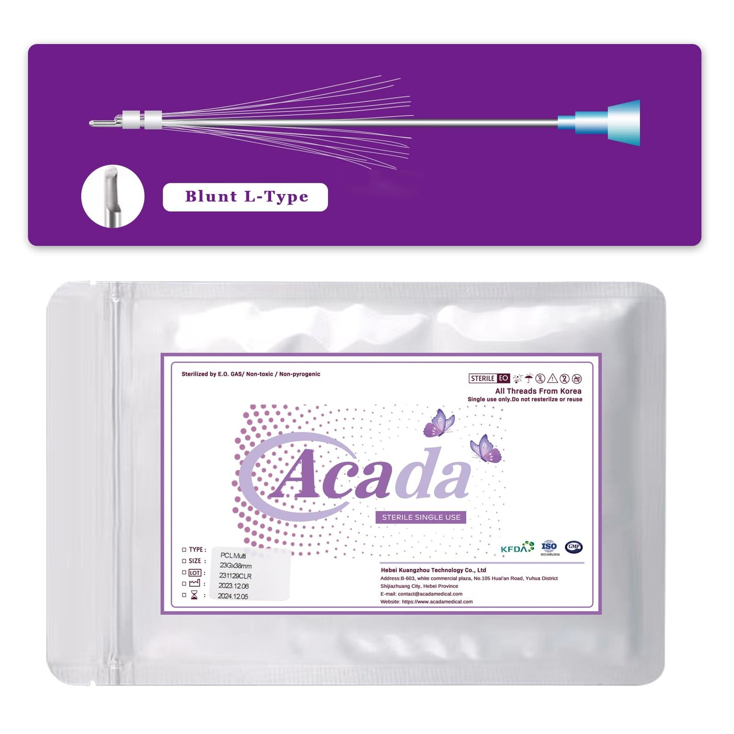 PCL Multi Threads for Face Lift, Filling of Sunken Areas, Wrinkle Care 23G38mm Blunt L-Type - 20Pcs